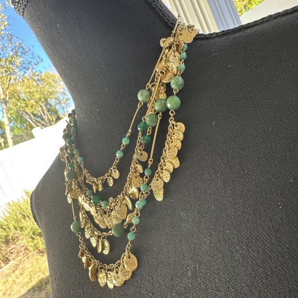 Nordstrom Sequin Brand Gold Tone & Green Bead MultiStrand Necklace $125 NEW - Picture 6 of 14